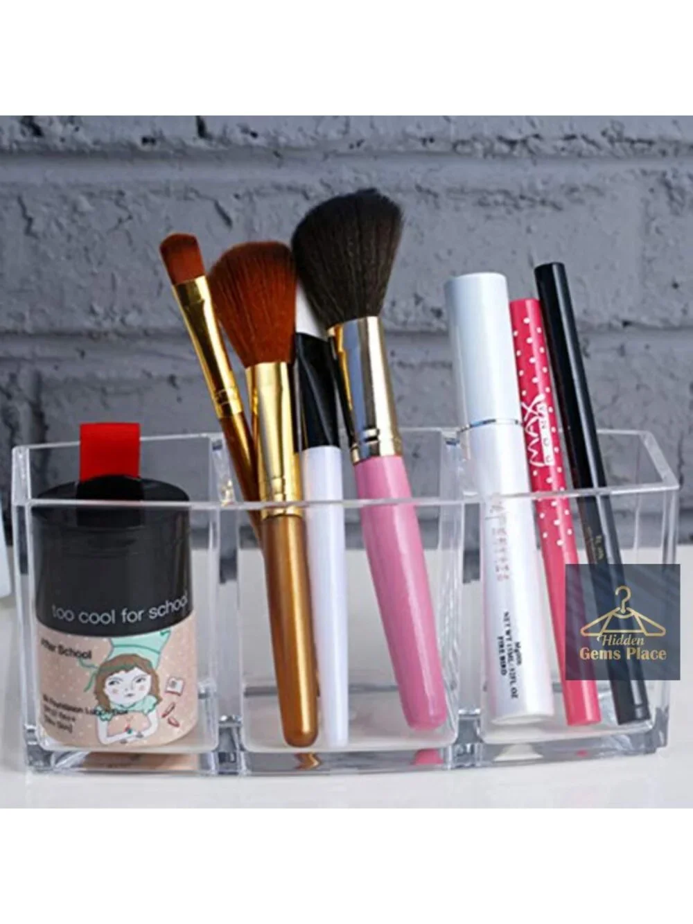 Acrylic Makeup Brush Organizer Holder Clear Cosmetic Brushes Storage 3 Slots